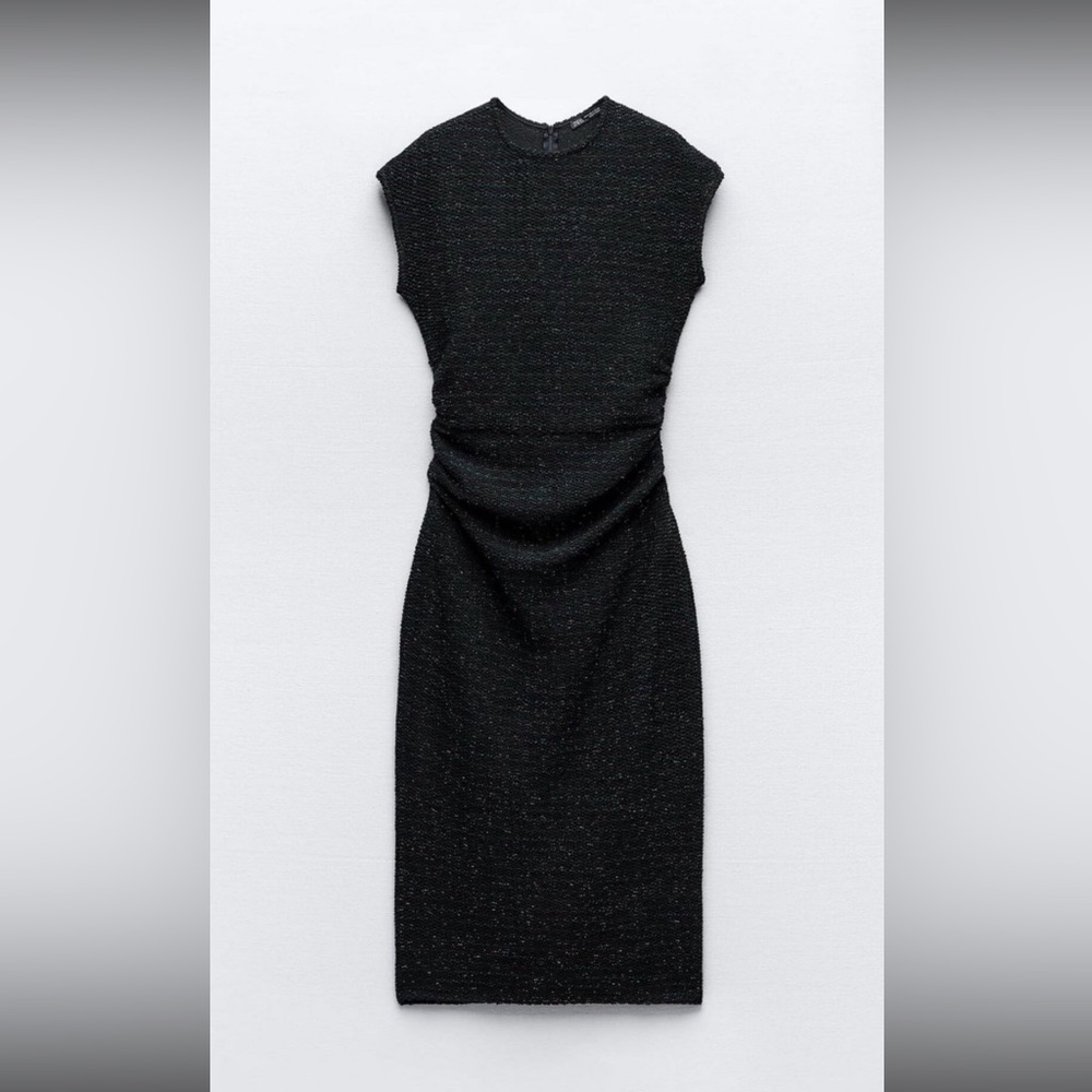 Zara Black short sleeve , knitted midi Dress , size S, New With Tag